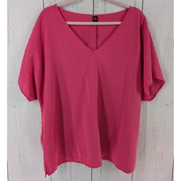Tops - Emery Rose Size 3XL Womens Pink Textured V Neck Short Sleeve Casual Blouse‎ Top